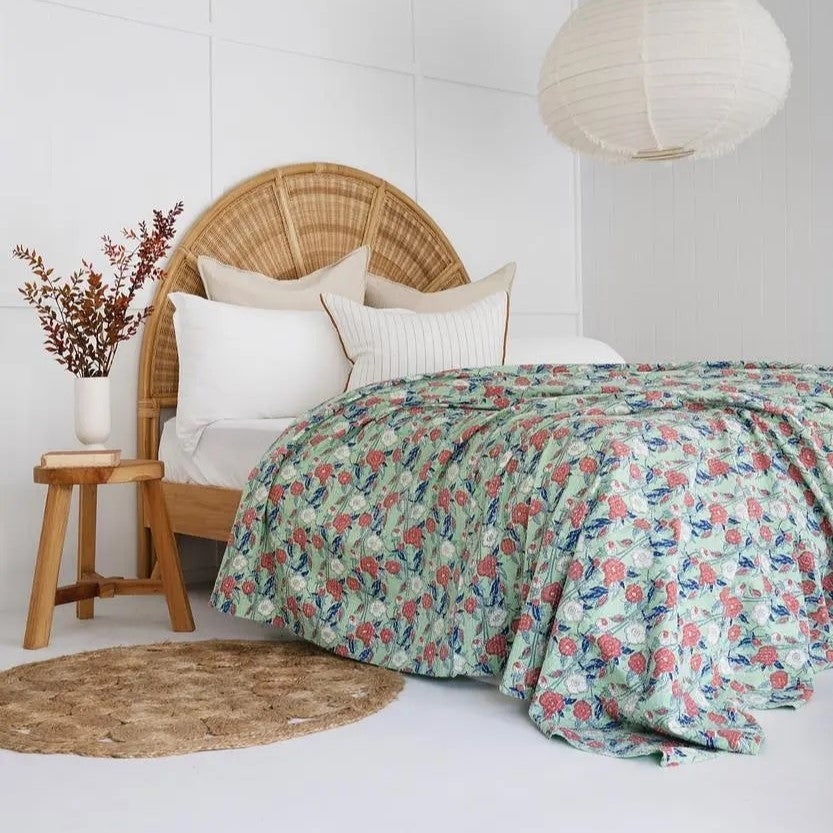 Colorful Poppies Hand Stitched Cotton Doona King Size