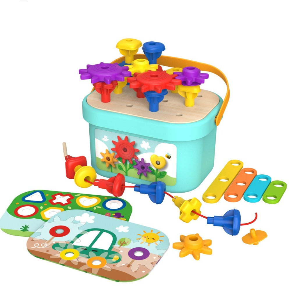 Colorful Rainbow Pegs and Cogs Stacking and Lacing Set