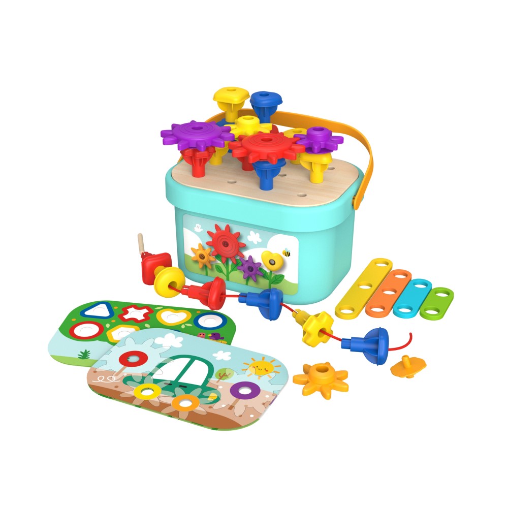Colorful Rainbow Pegs and Cogs Stacking and Lacing Set