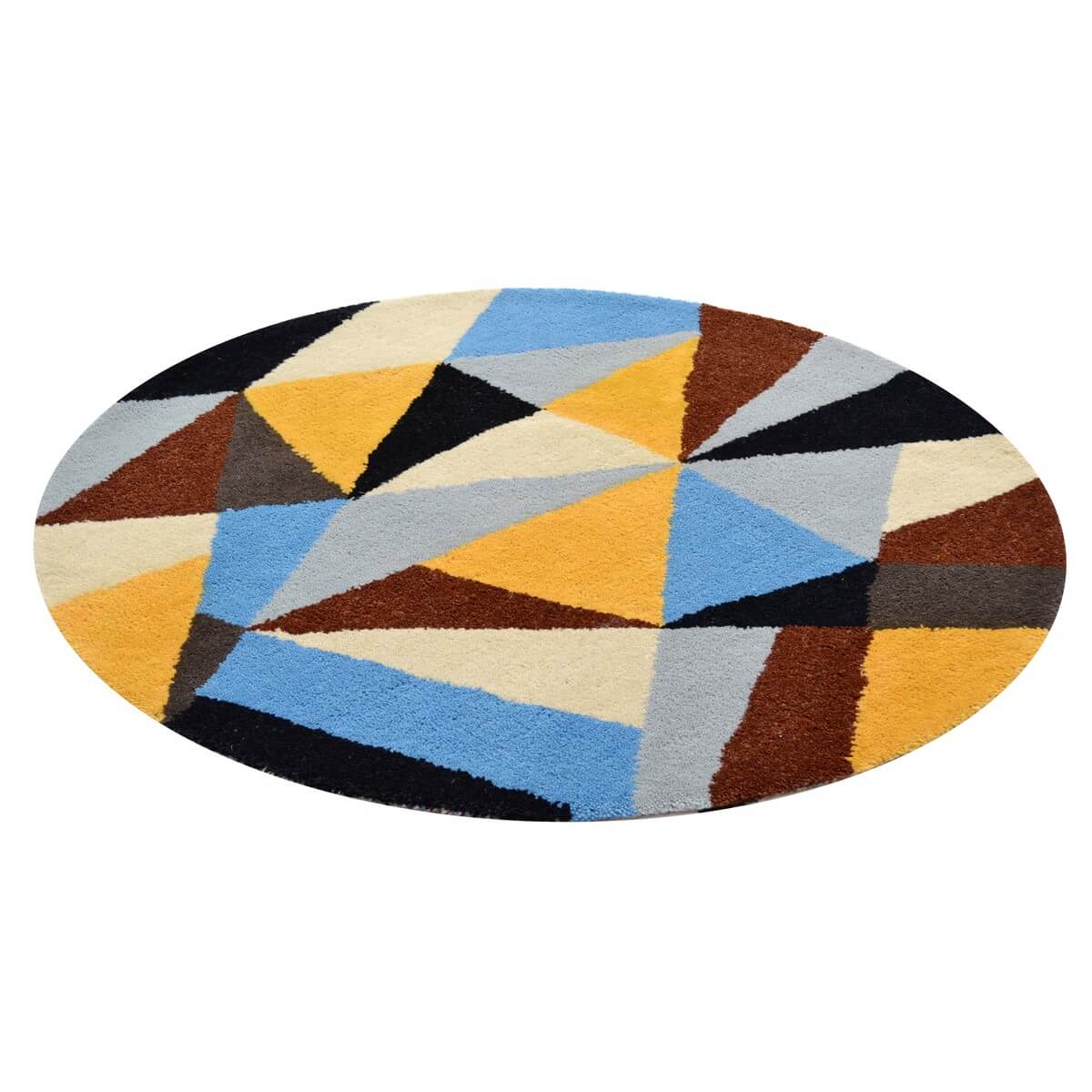 Colorful Triangles Handmade Woolen Rug - Round