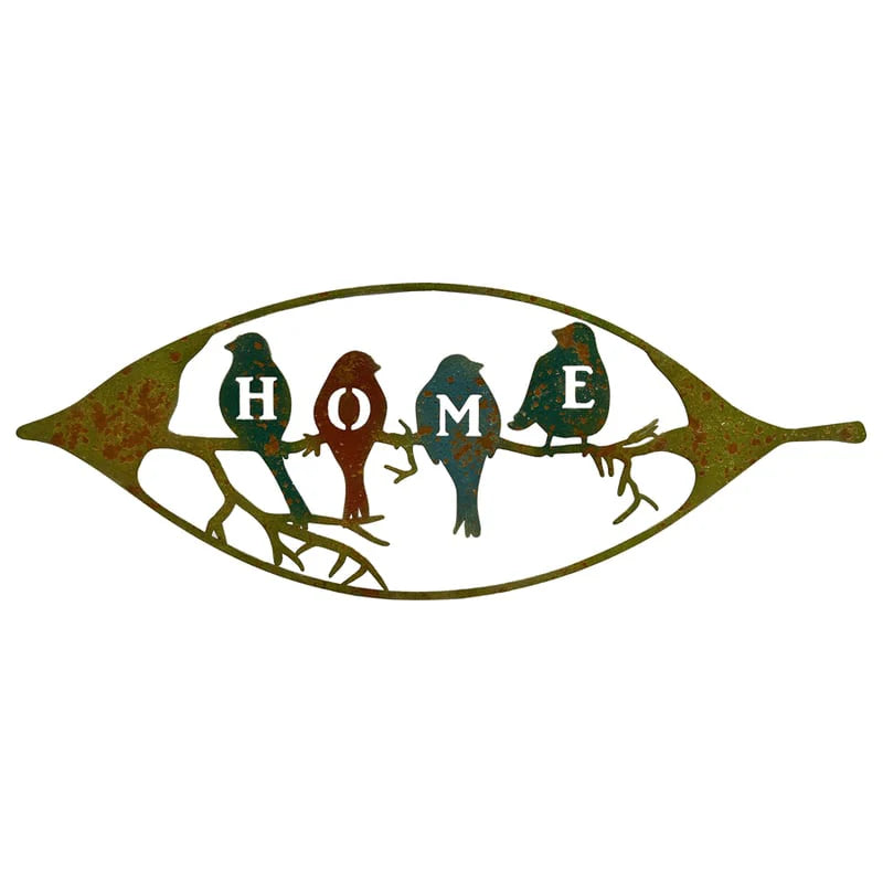 Colourful -Rust Birds in Leaf 'Home' Sign