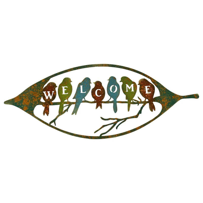 Colourful -Rust Birds in Leaf 'Welcome' Sign