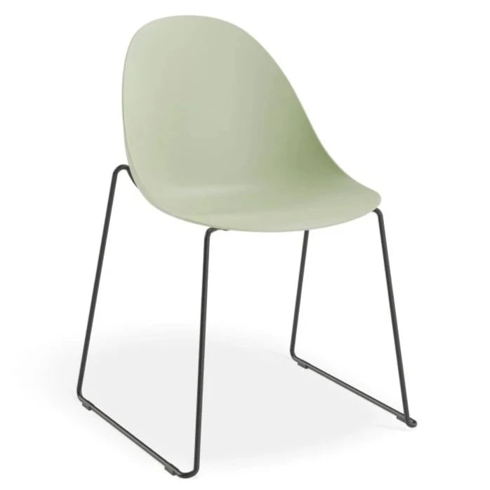 Comfort Dusty Green Shell Sled Base - Black Dining Chair
