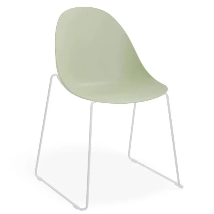 Comfort Dusty Green Shell Sled Base - White Dining Chair