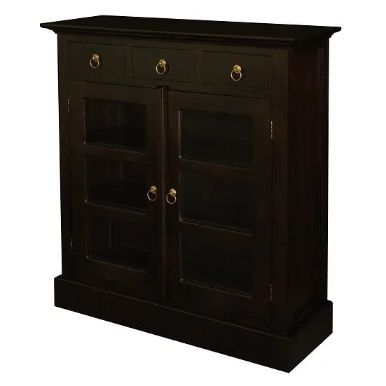 Contemporary 3 Drawer Small Display Cabinet - Dark Brown