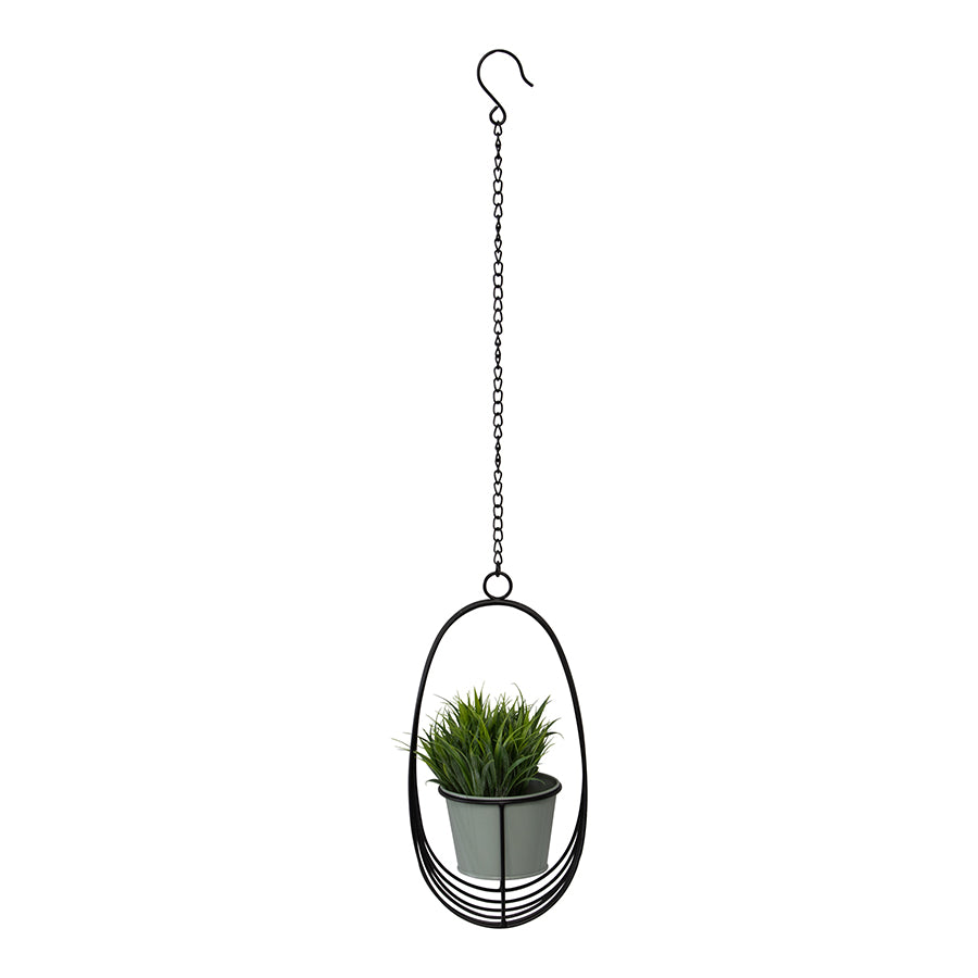 Contemporary Black Hanging Orb Pot & Chain Planter
