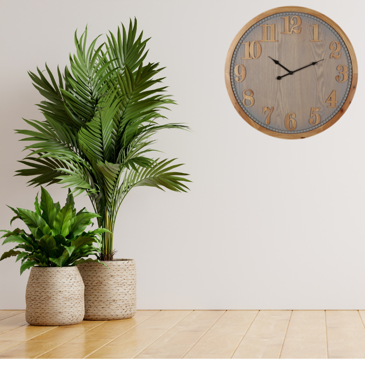 Contemporary Grey Timber Wall Clock 60cms