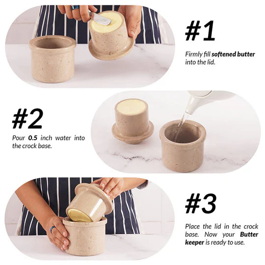 Contemporary Marble Butter Crock - Cream