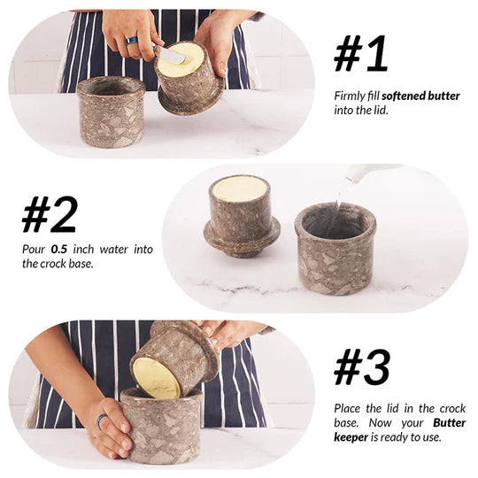 Contemporary Marble Butter Crock - White