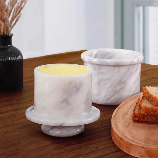 Contemporary Marble Butter Crock - White