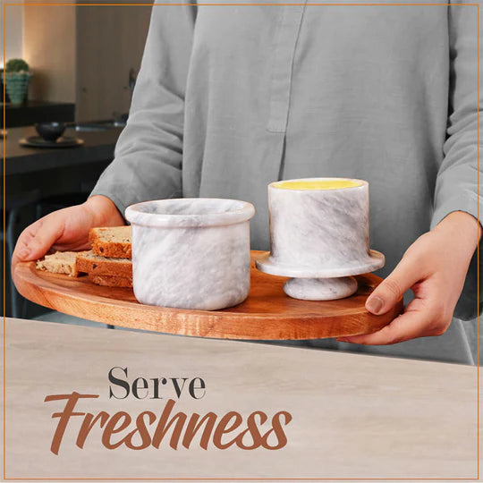 Contemporary Marble Butter Crock - White