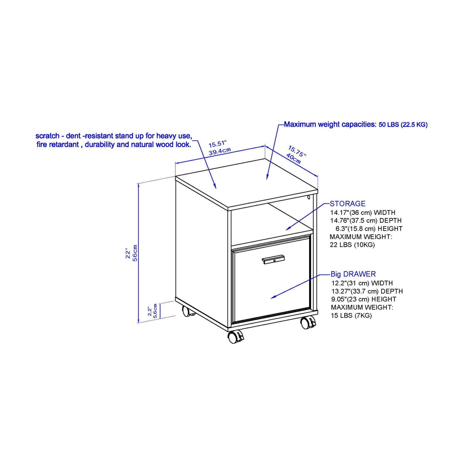 Single Filing Cabinet On Wheels Washed Grey