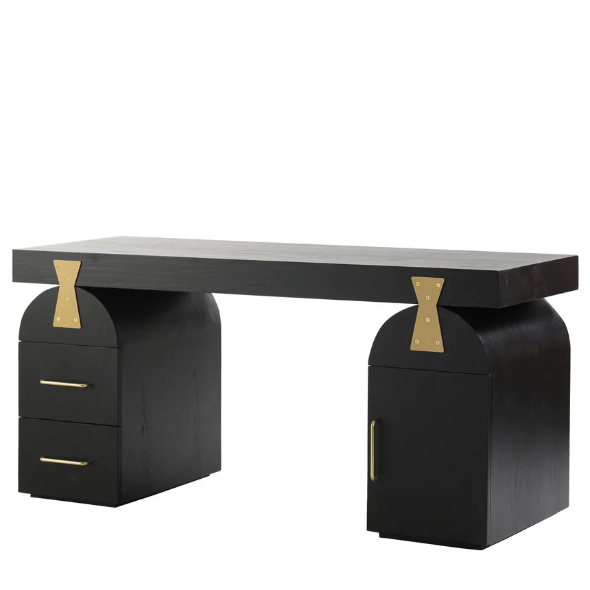 Contemporary New Elm Home Office Desk 155cms - Black