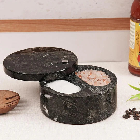 Contemporary Salt Cellar with Dual Compartments - Black