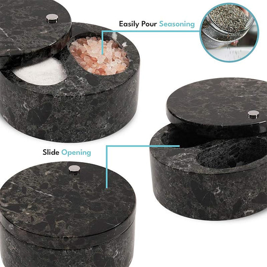 Contemporary Salt Cellar with Dual Compartments - Black