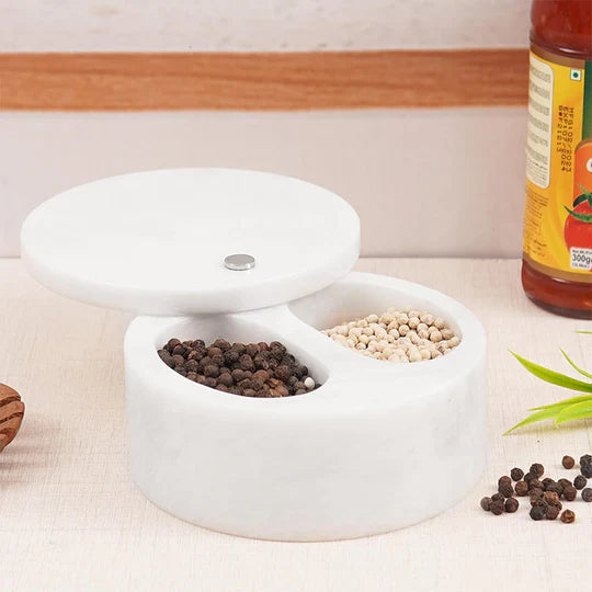 Contemporary Salt Cellar with Dual Compartments - White