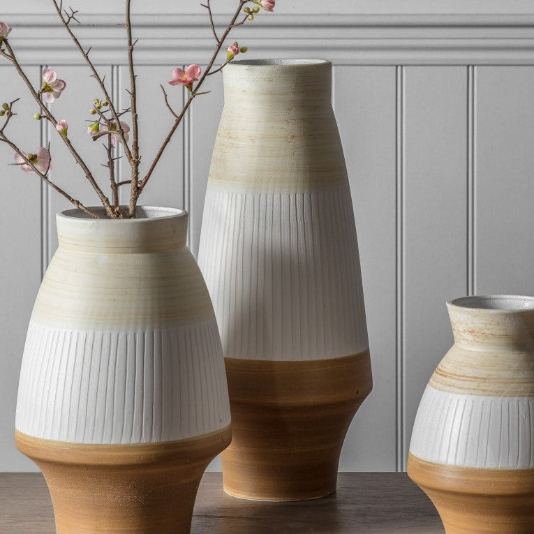 Contemporary Urn with Brushed and White Textures (Available in 3 Sizes)