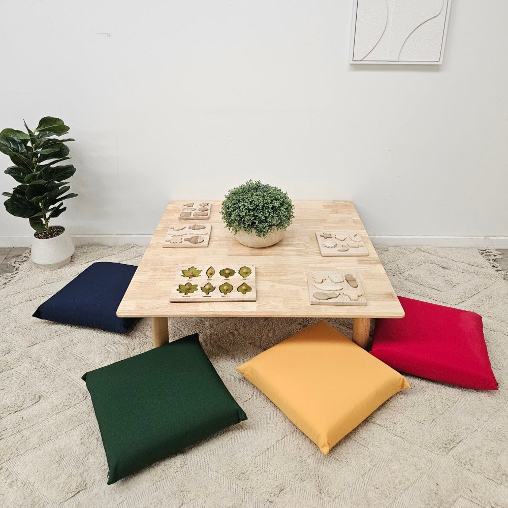 Contemporary Wooden Square Low Table with Cushions