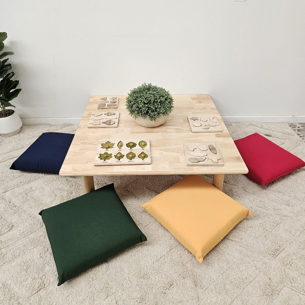 Contemporary Wooden Square Low Table with Cushions