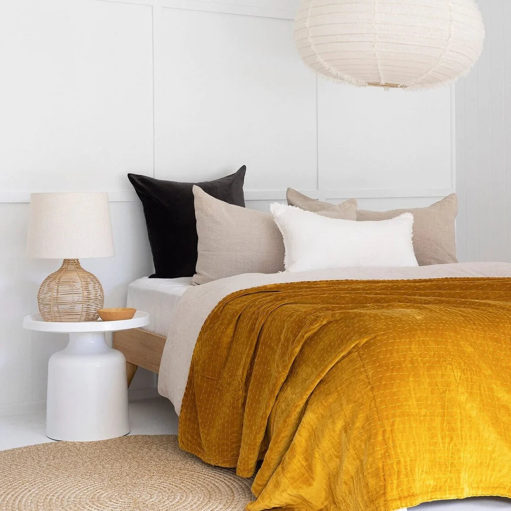 Cotton Velvet Bedspread Handmade Throw Quilt –Yellow