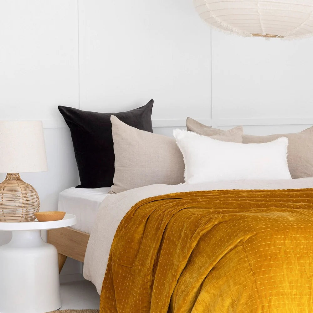 Cotton Velvet Bedspread Handmade Throw Quilt –Yellow