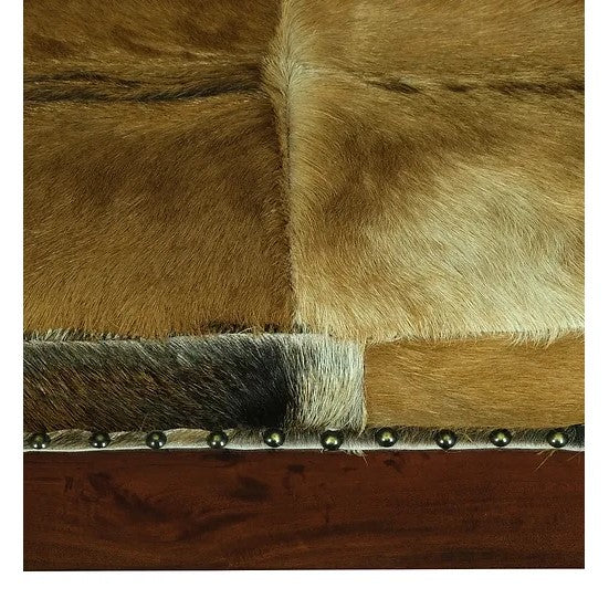 Crafted Large Studded Goat Hide Bench - Brown