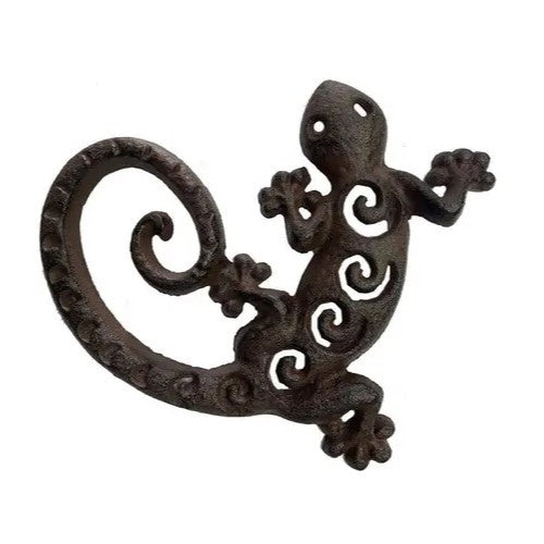 Crawling Gecko Cast Iron Wall Sculpture - Antique Brown