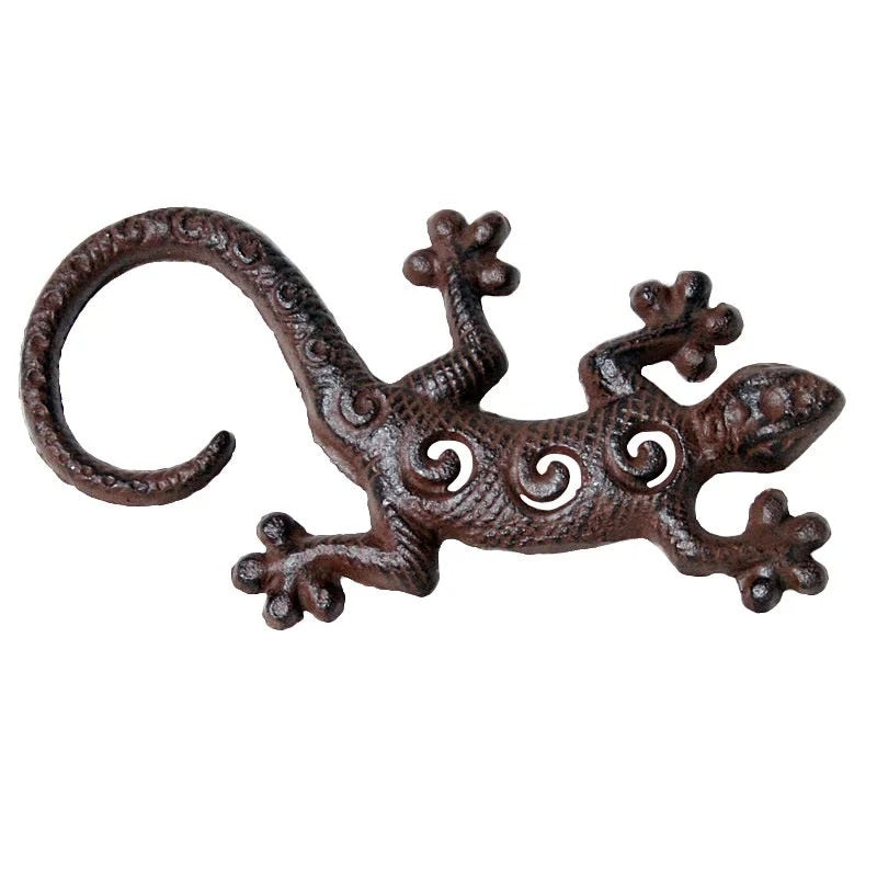 Crawling Gecko Cast Iron Wall Sculpture - Antique Rust