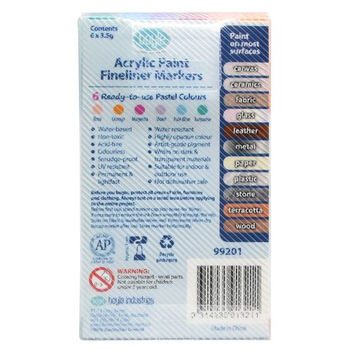 Creative Acrylic Paint Fineliner Markers - 6 Pastel Colors