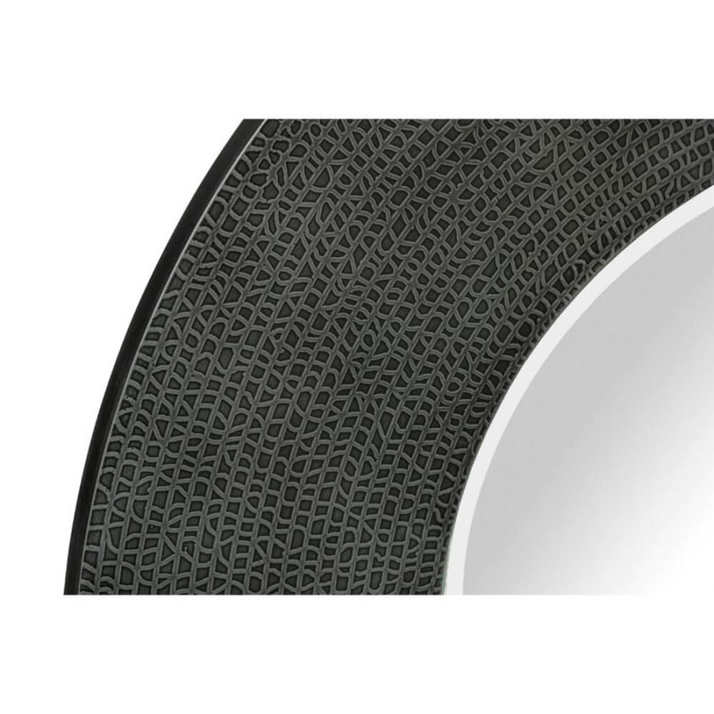 Croc Pattern Black Silver Metal Frame Round Wall Mirror