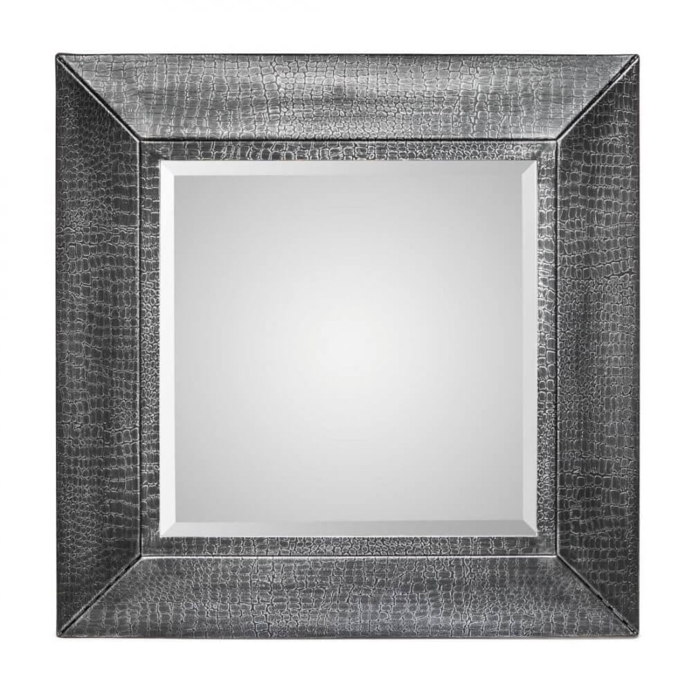 Croc Pattern Black Silver Metal Frame Square Wall Mirror