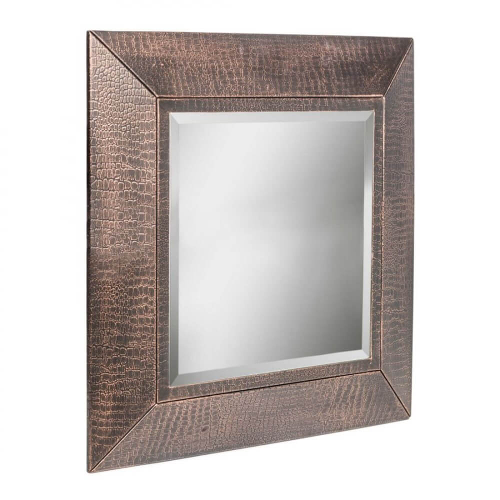 Croc Pattern Copper Finish Metal Frame Square Wall Mirror