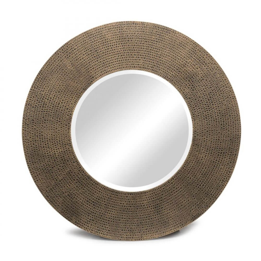 Croc Pattern Golden Black Metal Frame Round Wall Mirror