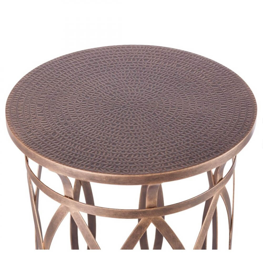 Cross Design Round Iron Brass Finish Side Table