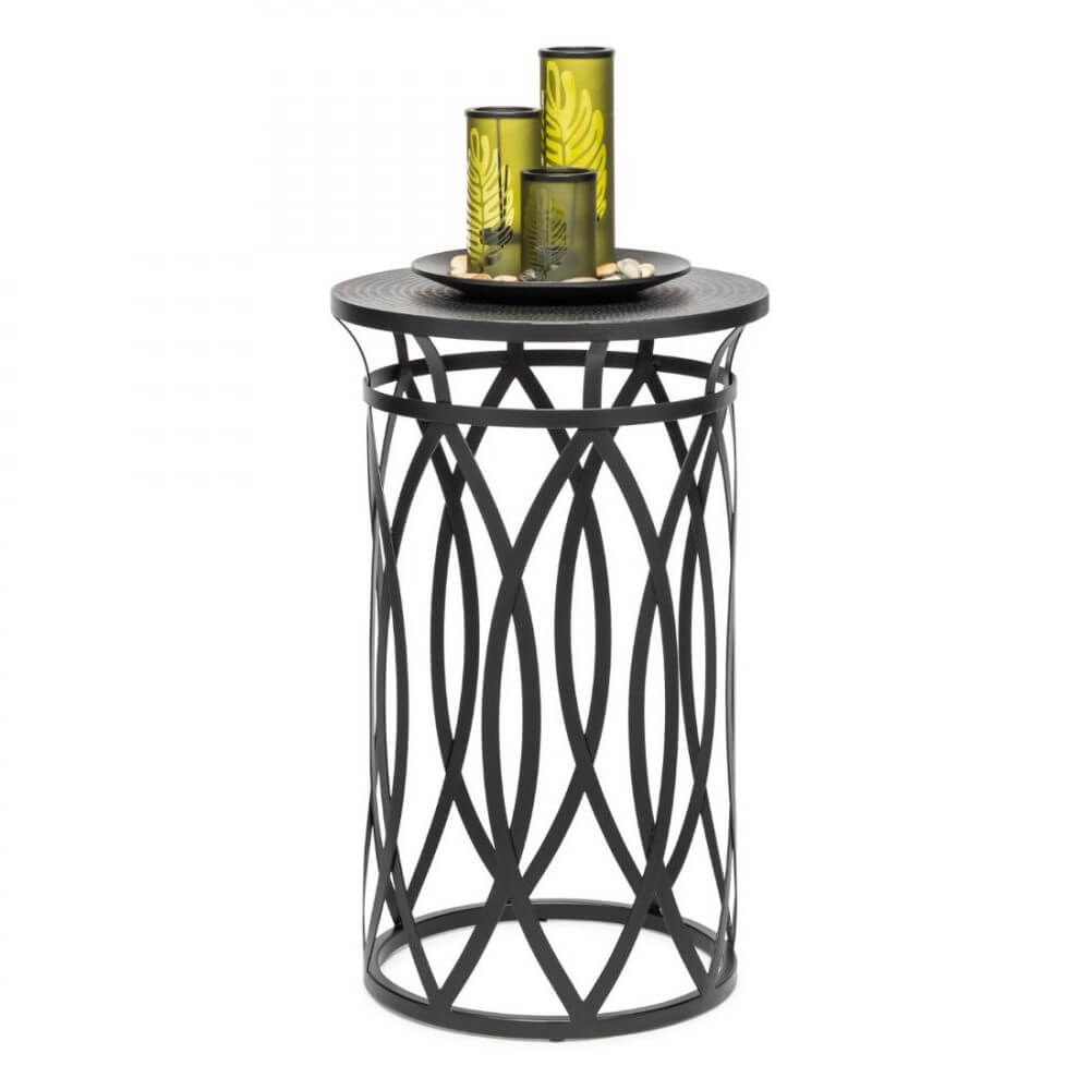 Cross Design Round Iron Silver Black Side Table