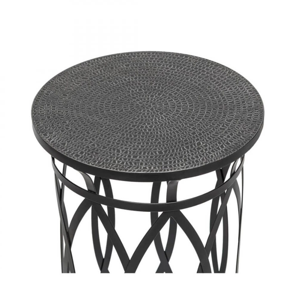 Cross Design Round Iron Silver Black Side Table