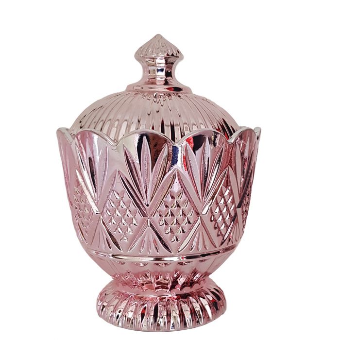 Crystal Diamond Embossed Pattern Glossy Glass Jar - Available in 3 Colors
