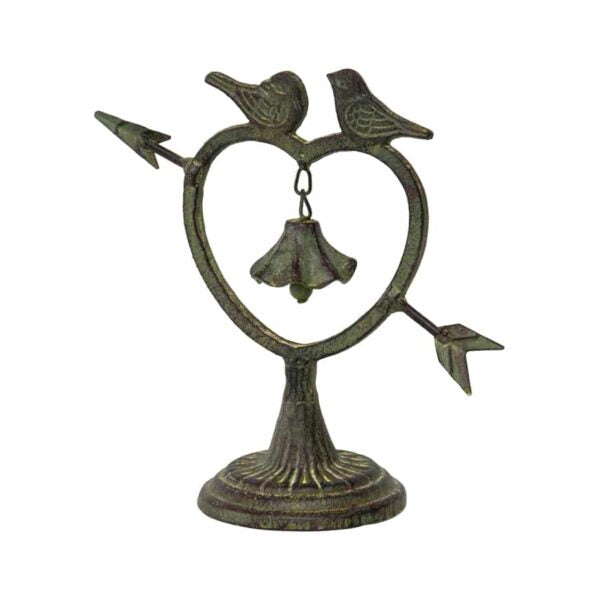 Decorative Cast Iron Heart With Birds Tabletop Ringing Bell
