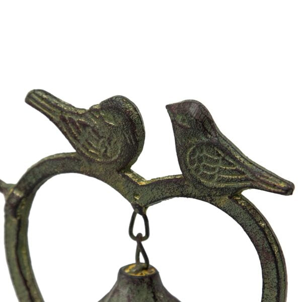 Decorative Cast Iron Heart With Birds Tabletop Ringing Bell
