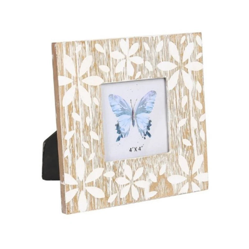 Decorative Flower-Themed Picture Frame - 4x4"