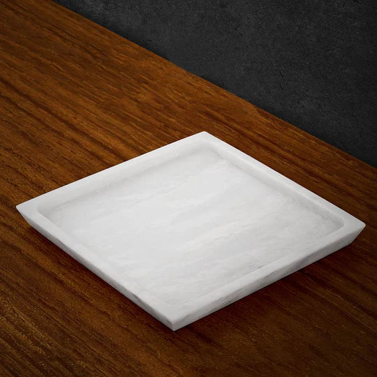 Decorative Marble Square Tray - White