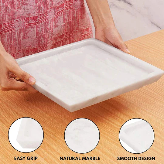 Decorative Marble Square Tray - White