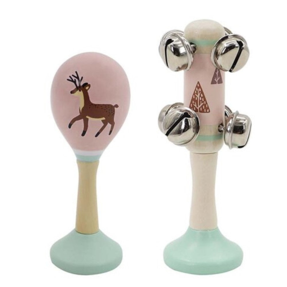 Deer Wooden Maraca & Bell Stick Kids Musical Set