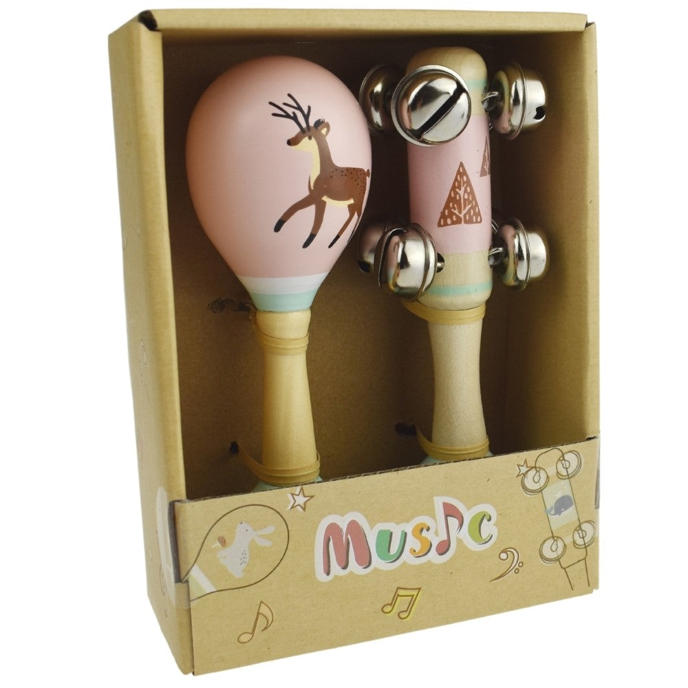 Deer Wooden Maraca & Bell Stick Kids Musical Set