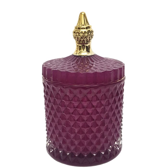 Diamond Designed Regina Gold Vintage Jar - Large- Burgundy Red