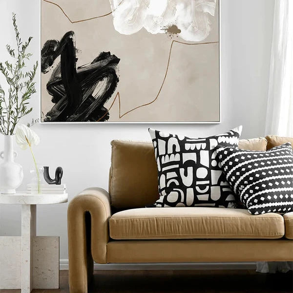 Diamond Patchwork Black Linen Cushion - 60x60cms