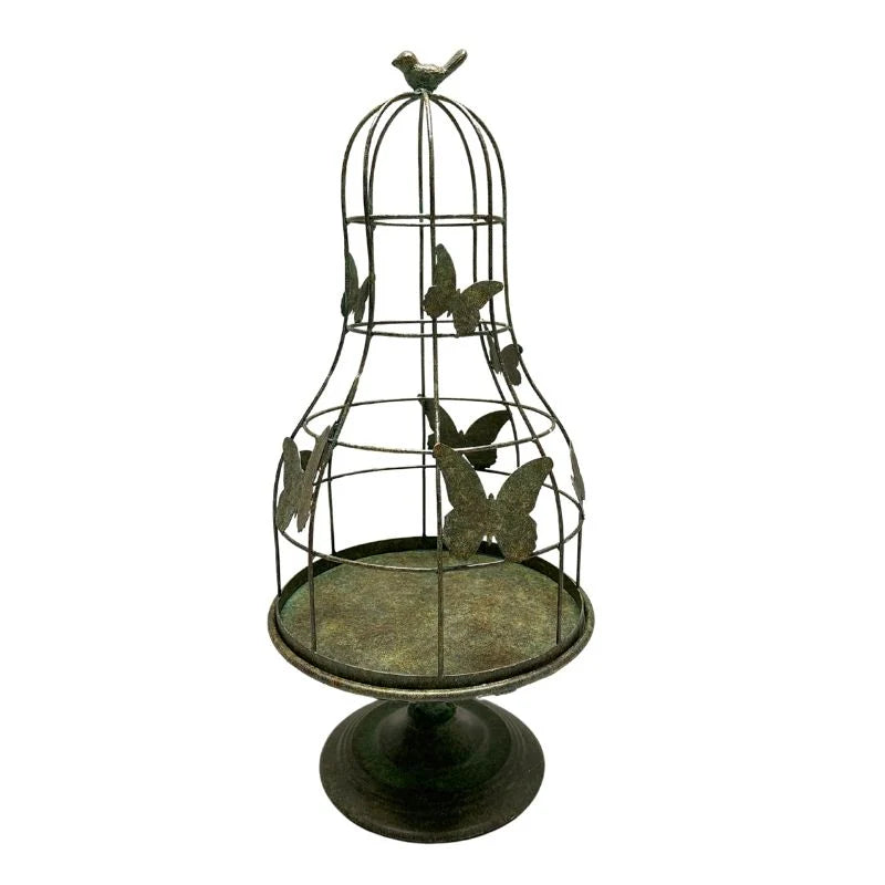 Distressed Green Footed Cloche with Butterflies