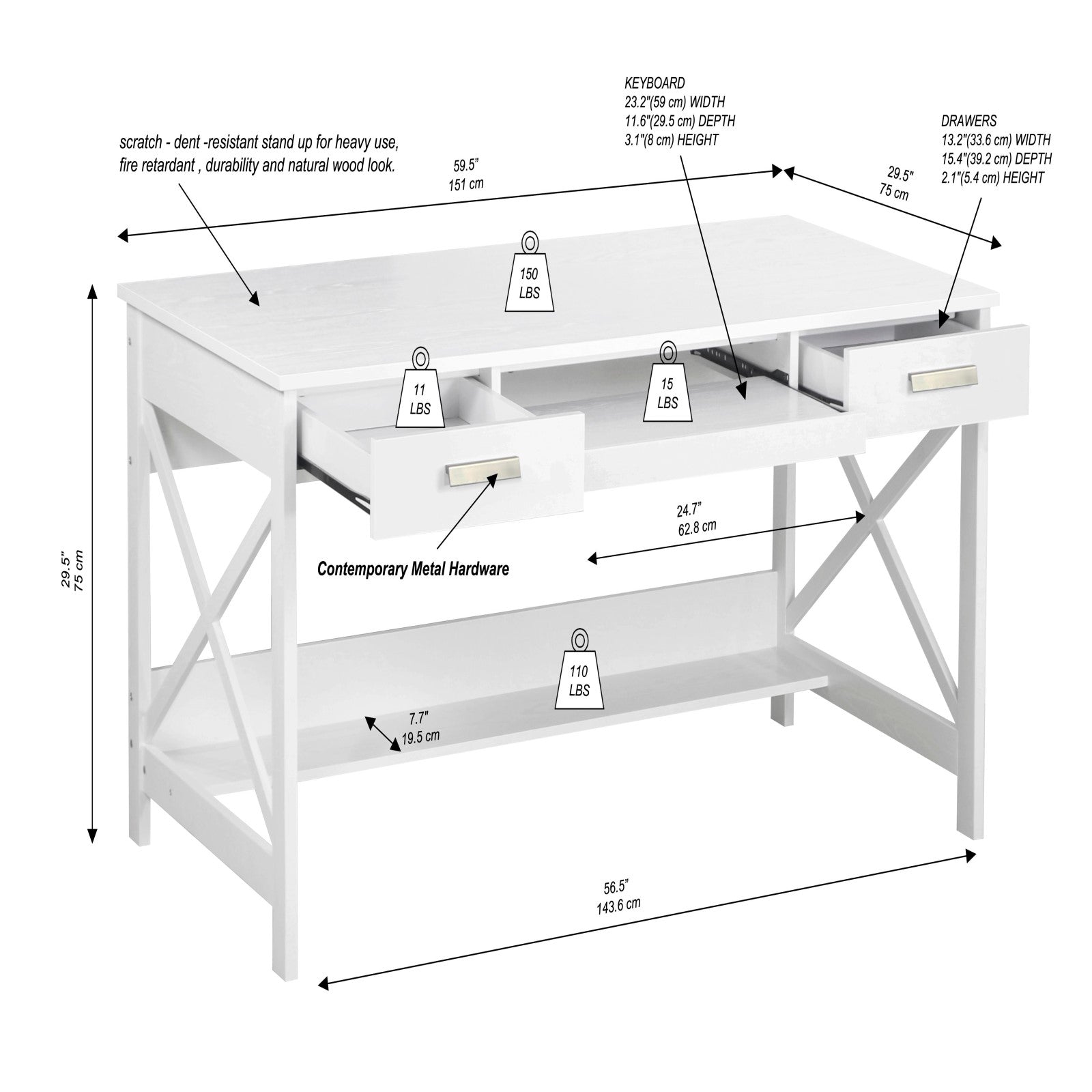 Distressed White Writing Desk with Vintage Appeal