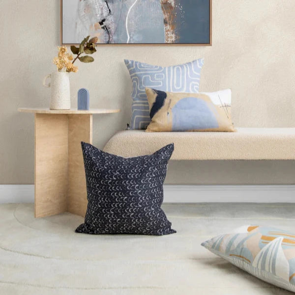 Double-Sided Pattern Linen Cushion with Feather Fill - 50x30cms