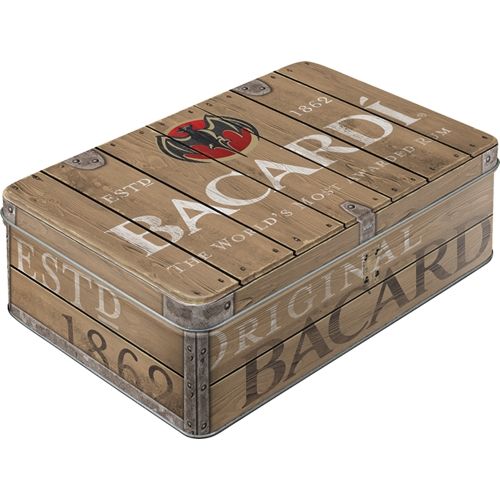 Durable Bacardi Wood Barrel Tin Flat Storage Box